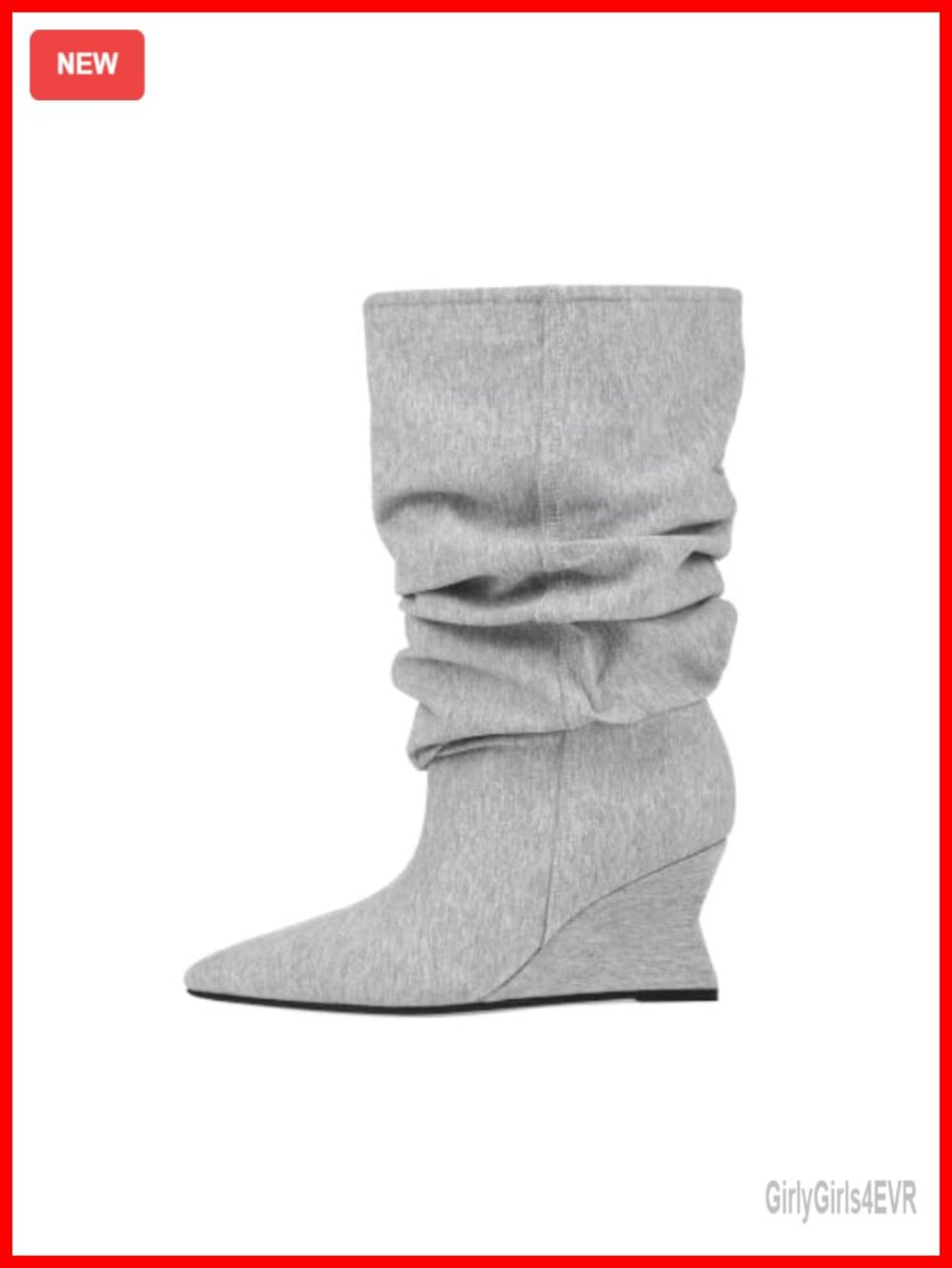 Wedge Heel Slouchy Mid Calf Pull On Wide Calf Boots Pointed Toe